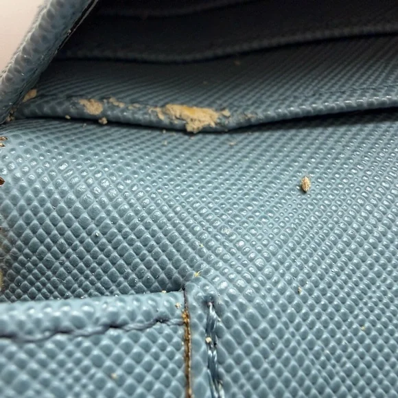 Saffiano Light Blue Crossbody Bag with Gold Chain Strap - Picture 5 of 10